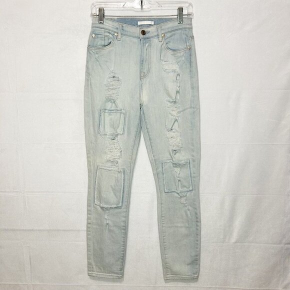 7 For All Mankind Patched and Distressed Jeans Skinny Light Wash 27x28 RARE - Picture 1 of 8